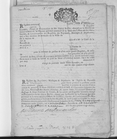 Vouillers. Baptêmes, mariages, sépultures 1692-1736