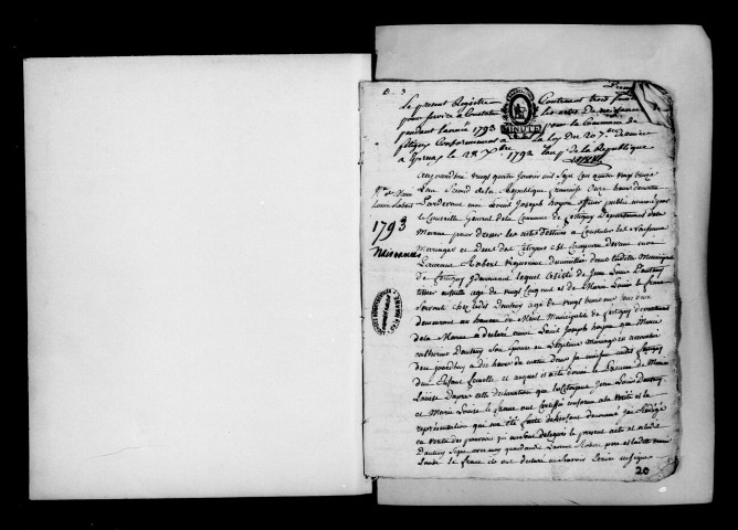 Festigny. Naissances, publications de mariage, mariages, décès 1793-an X