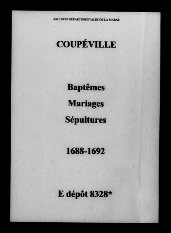 Coupéville. Baptêmes, mariages, sépultures 1688-1692