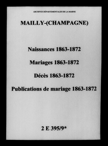 Mailly. Naissances, mariages, décès, publications de mariage 1863-1872