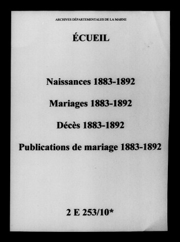 Écueil. Naissances, mariages, décès, publications de mariage 1883-1892