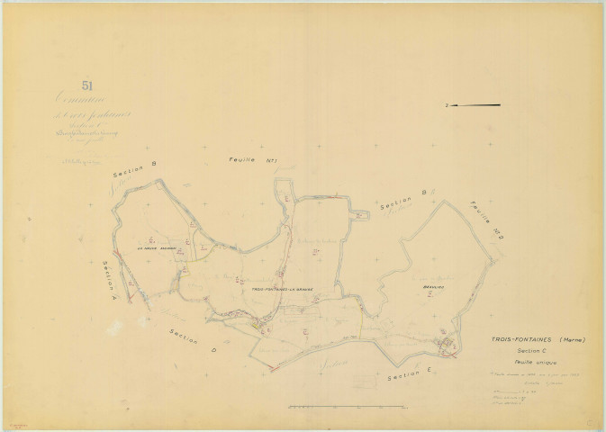 Trois-Fontaines-l'Abbaye (51583). Section C échelle 1/5000, plan mis à jour pour 1969, plan non régulier (papier)