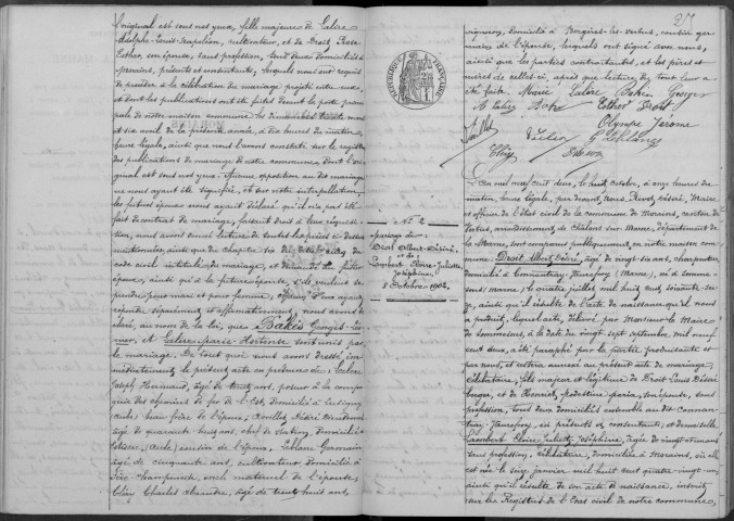 Morains. Mariages 1902