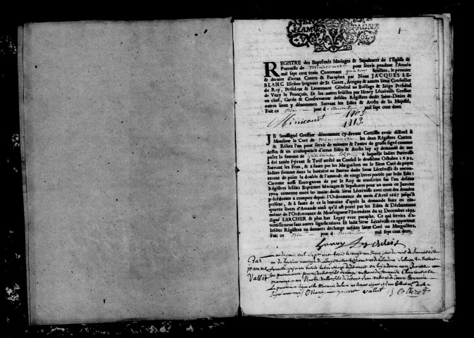 Minecourt. Baptêmes, mariages, sépultures 1703-1712