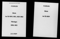 Clesles. Décès, mariages an XI-1862