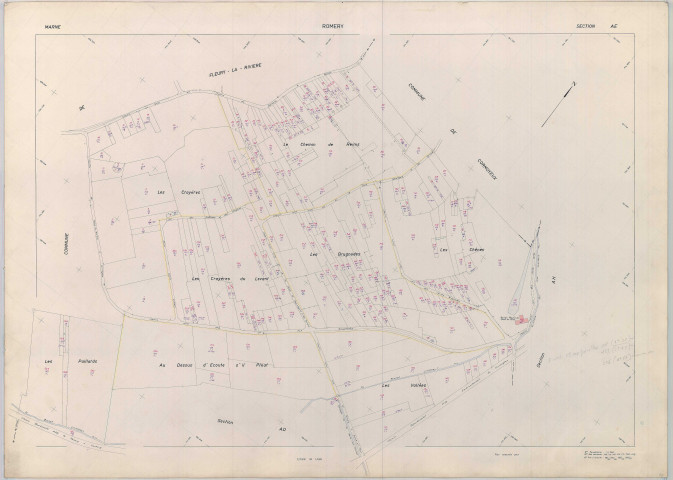 Romery (51465). Section  AE échelle 1/1000, plan renouvelé pour 1965, plan régulier (papier armé).