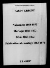 Passy-Grigny. Naissances, mariages, décès, publications de mariage 1863-1872