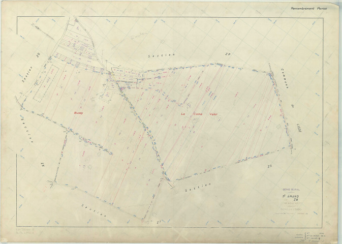 Saint-Amand-sur-Fion (51472). Section ZR échelle 1/2000, plan remembré pour 1982, plan régulier (papier armé)