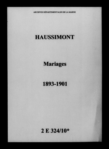Haussimont. Mariages 1893-1901