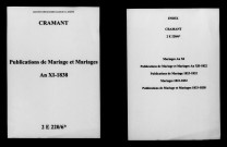Cramant. Publications de mariage, mariages an XI-1838