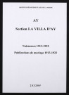 Villa d'Ay (La). Ay. Naissances, publications de mariage 1913-1922