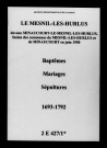 Mesnil-lès-Hurlus (Le). Baptêmes, mariages, sépultures 1693-1792
