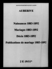 Aubérive. Naissances, mariages, décès, publications de mariage 1883-1892