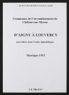 Communes d'Aigny à Louvercy de l'arrondissement de Châlons. Mariages 1913