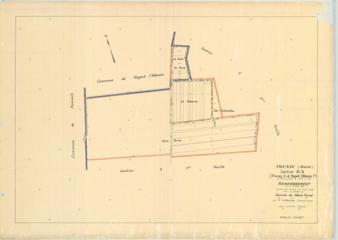 Prunay (51449). Section ZA échelle 1/2000, plan renouvelé pour 1962, plan régulier (papier armé).