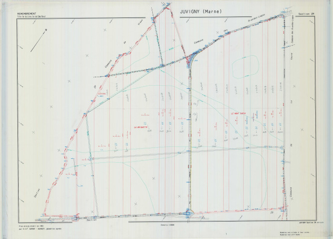 Juvigny (51312). Section ZR échelle 1/2000, plan remembré pour 1991, plan régulier (calque)