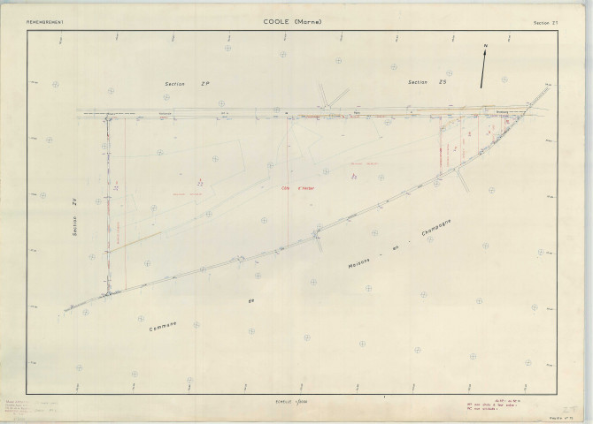 Coole (51167). Section ZT échelle 1/2000, plan remembré pour 1967, plan régulier (papier armé)