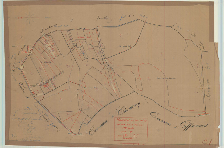 Sainte-Marie-du-Lac-Nuisement (51277). Nuisement-aux-Bois (51408). Section C1 échelle 1/2000, plan mis à jour pour 1933, plan non régulier (calque)