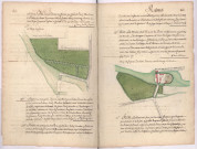 Plan d'une pièce de terre appelée le pré de la Rozière situé au-dessus des moulins de l'archevêque à Reims 1754 , Plan des moulins de Saint-Brice et de Ponton dits les moulins l'Archevêque 1754