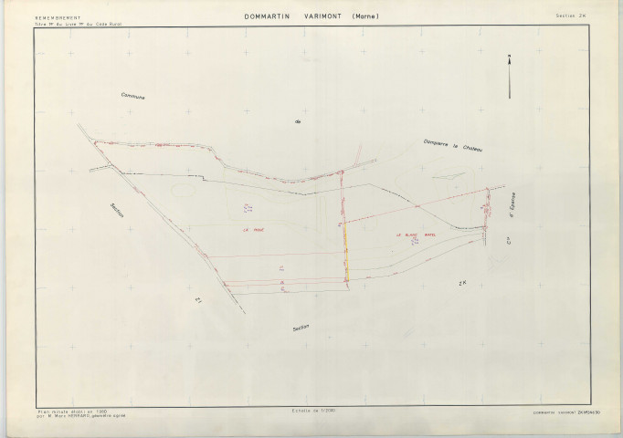 Dommartin-Varimont (51214). Section ZK1 échelle 1/2000, plan remembré pour 1980, plan régulier (papier armé)
