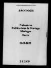 Baconnes. Naissances, publications de mariage, mariages, décès 1843-1852