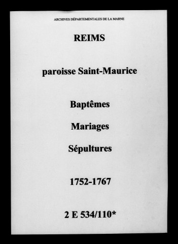 Reims. Saint-Maurice. Baptêmes, mariages, sépultures 1752-1767