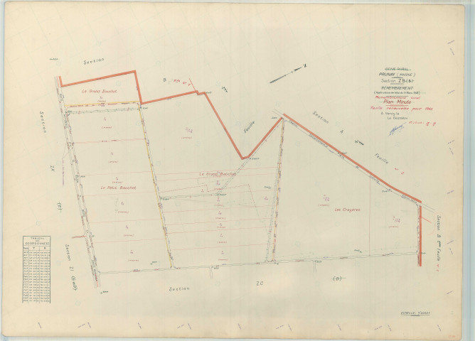 Prunay (51449). Section ZB échelle 1/2000, plan renouvelé pour 1962, plan régulier (papier armé).