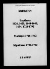 Soudron. Baptêmes, mariages, sépultures 1626-1792