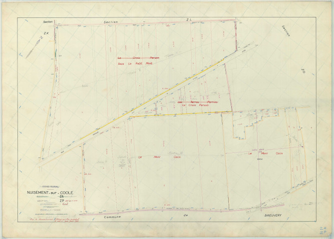 Nuisement-sur-Coole (51409). Section ZP échelle 1/2000, plan remembré pour 1968, plan régulier (papier armé)