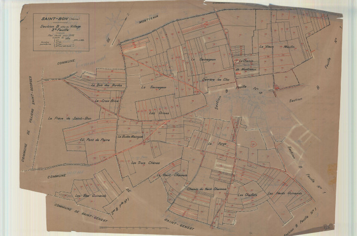 Saint-Bon (51473). Section B2 échelle 1/2500, plan mis à jour pour 01/01/1932, non régulier (calque)