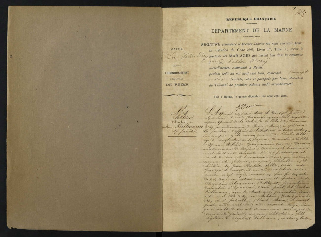 Villa d'Ay (La). Ay. Mariages, publications de mariage 1903-1912