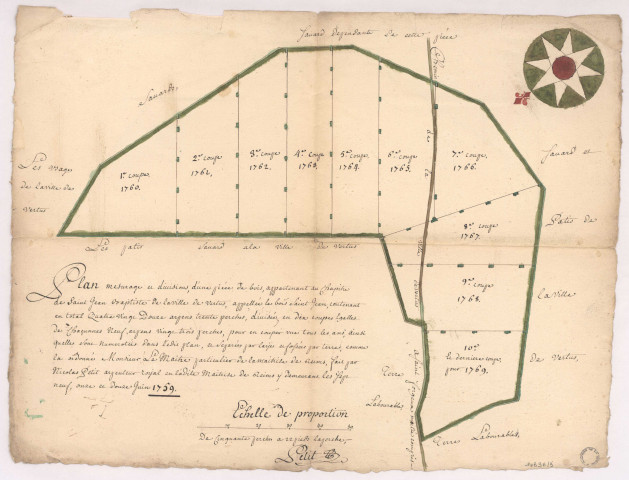 Plan du bois Saint Jean appartenant à Messieurs les chanoines de Laville de Vertus, 1759.