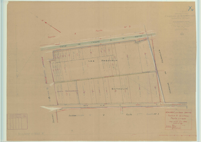 Beaumont-sur-Vesle (51044). Section X1 échelle 1/1250, plan mis à jour pour 1949, plan non régulier (papier).