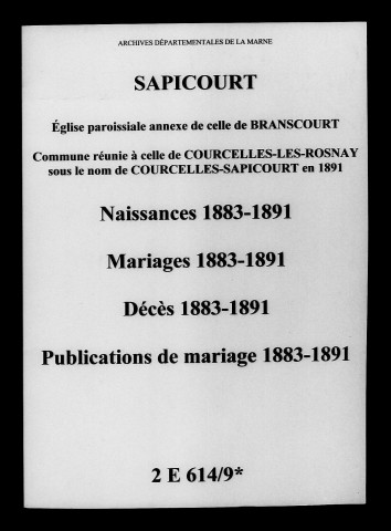 Sapicourt. Naissances, mariages, décès, publications de mariage 1883-1891