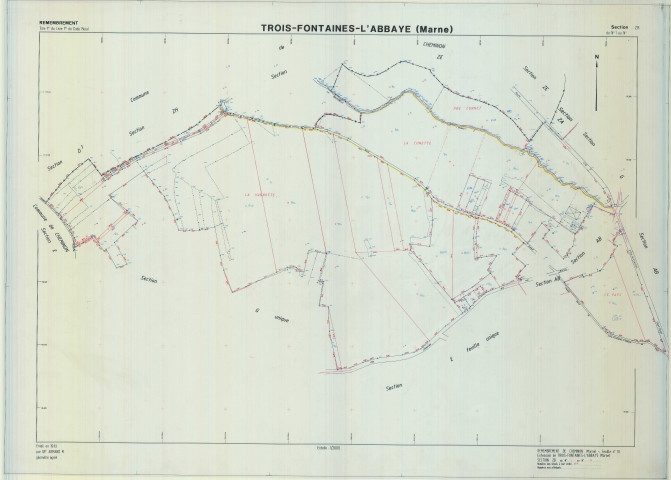 Trois-Fontaines-l'Abbaye (51583). Section ZB échelle 1/2000, plan remembré pour 1992, plan régulier (calque)