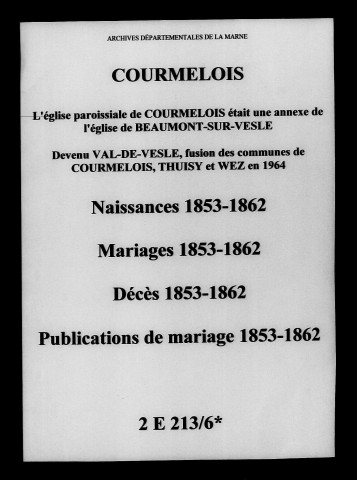 Courmelois. Naissances, mariages, décès, publications de mariage 1853-1862