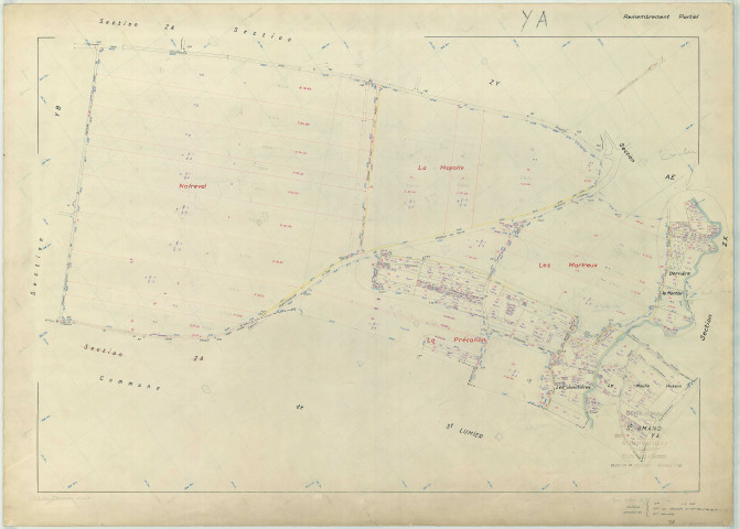 Saint-Amand-sur-Fion (51472). Section YA échelle 1/2000, plan remembré pour 1982, plan régulier (papier armé)