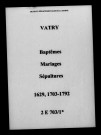 Vatry. Baptêmes, mariages, sépultures 1629-1792