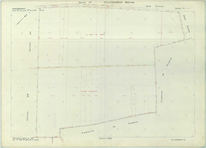 Villeseneux (51638). Section ZL 2 échelle 1/2000, plan remembré pour 1967, plan régulier (papier armé)