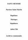 Saint-Memmie. Saint-Martin. Baptêmes, mariages, sépultures 1694-1750