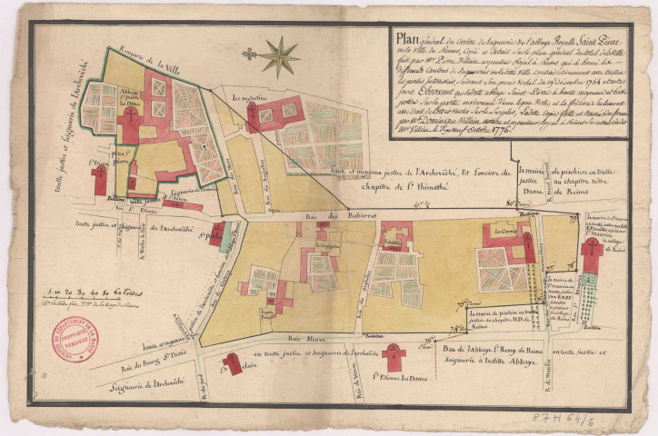 Plan général du canton de seigneurie de l'abbaye Royalle Saint Pierre en la ville de Reims (1776), Pierre Villain