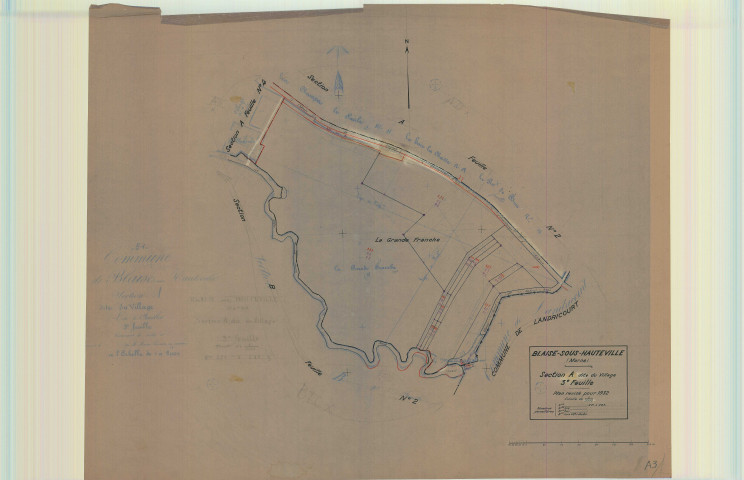 Sainte-Marie-du-Lac-Nuisement (51277). Blaise-sous-Hauteville (51067). Section A3 échelle 1/2000, plan mis à jour pour 1932, plan non régulier (calque)
