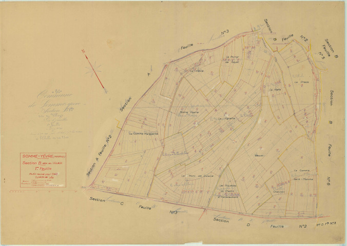 Somme-Yèvre (51549). Section B1 échelle 1/2500, plan mis à jour pour 1945, plan non régulier (papier)