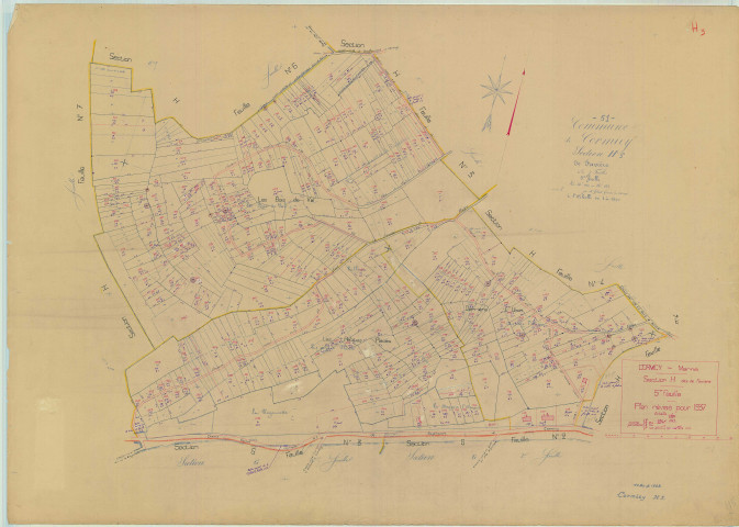 Cormicy (51171). Section H5 échelle 1/1250, plan mis à jour pour 1937, plan non régulier (papier).