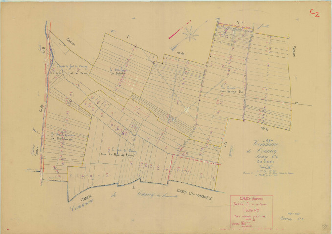 Cormicy (51171). Section C2 échelle 1/1250, plan mis à jour pour 1937, plan non régulier (papier).