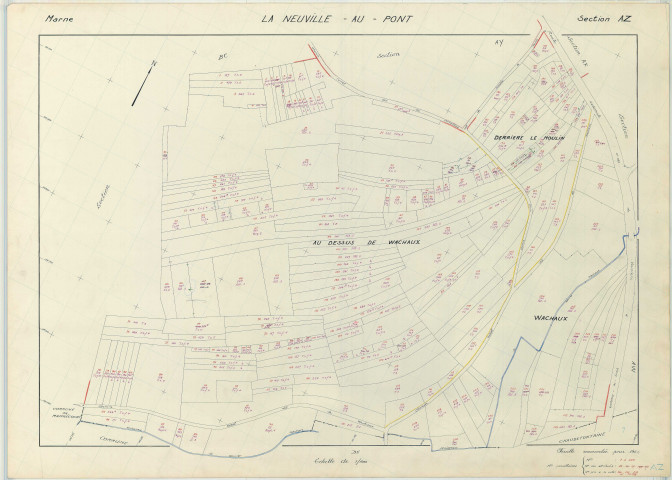 Neuville-au-Pont (La) (51399). Section AZ échelle 1/1000, plan renouvelé pour 1966, plan régulier (papier armé)