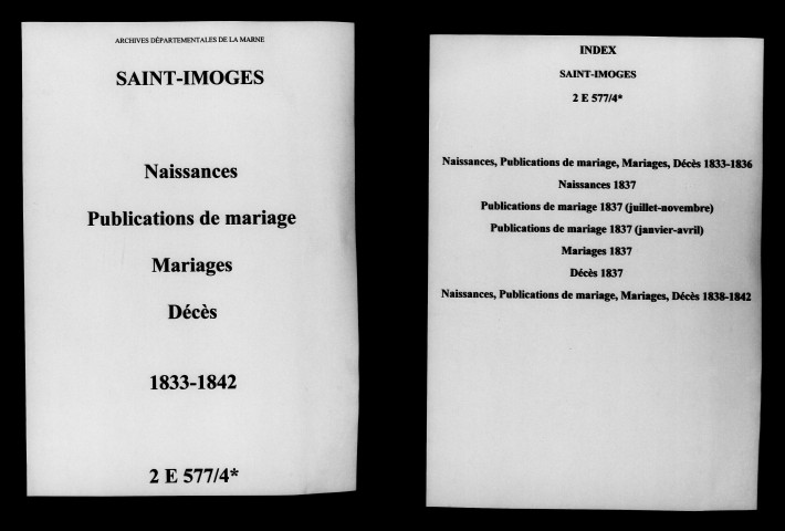 Saint-Imoges. Naissances, publications de mariage, mariages, décès 1833-1842