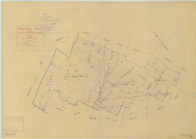 Villeseneux (51638). Section B1 échelle 1/2500, plan mis à jour pour 1939, plan non régulier (papier)