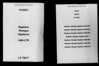 Vindey. Baptêmes, mariages, sépultures 1668-1739