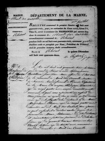 Mont-sur-Courville. Naissances, publications de mariage, mariages, décès 1843-1852